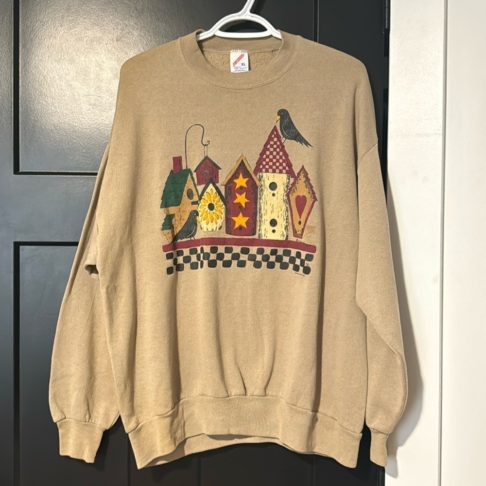 Vintage Jerzees 1994 Escargot Lorianne Primitive Country Bird House Crew Neck - Picture 2 of 8
